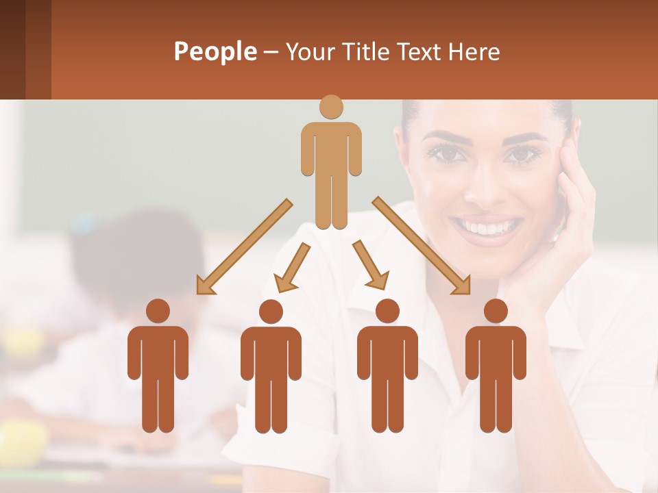 A Woman Sitting At A Desk With A Boy In The Background PowerPoint Template