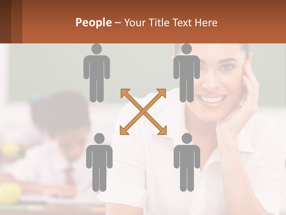 A Woman Sitting At A Desk With A Boy In The Background PowerPoint Template