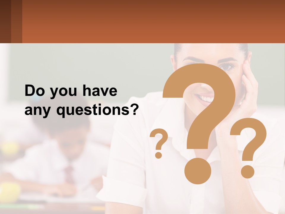 A Woman Sitting At A Desk With A Boy In The Background PowerPoint Template