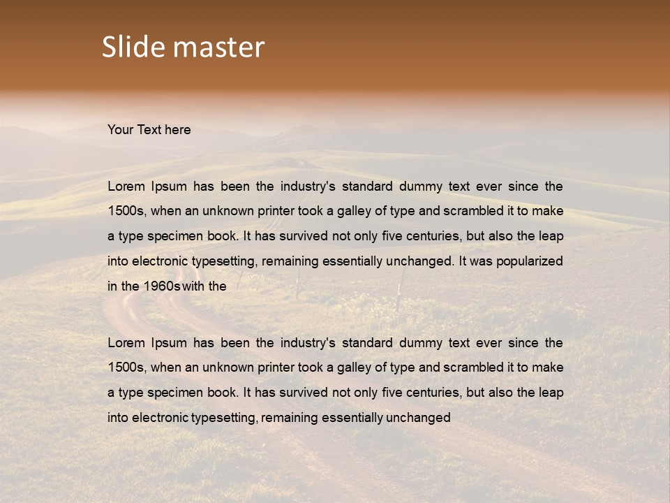 A Dirt Road In The Middle Of A Green Field PowerPoint Template
