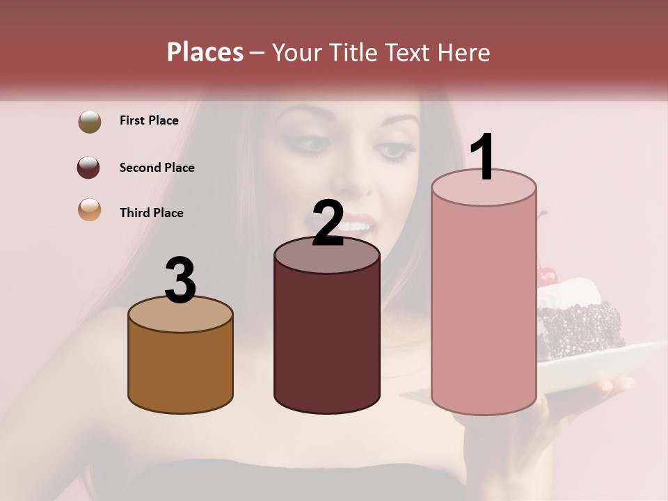 A Woman Holding A Piece Of Cake With A Cherry On Top PowerPoint Template