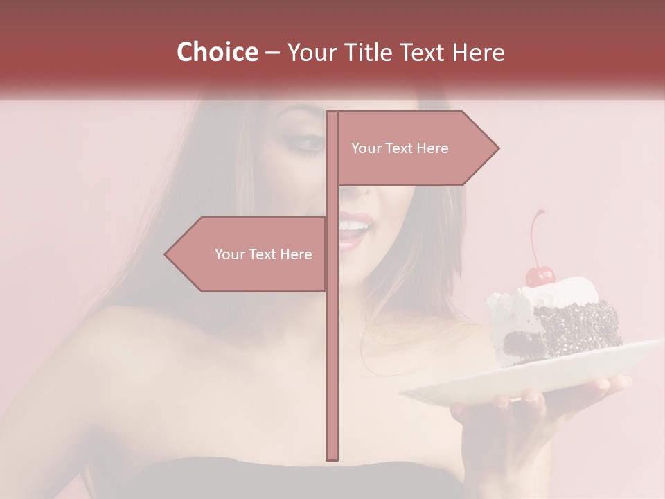 A Woman Holding A Piece Of Cake With A Cherry On Top PowerPoint Template