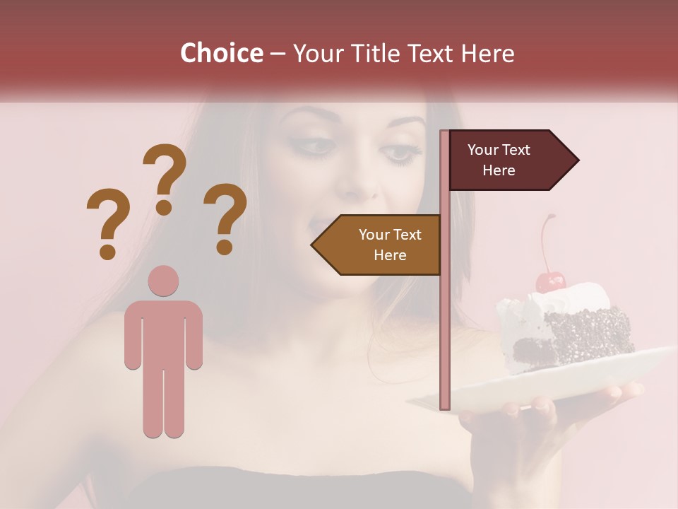A Woman Holding A Piece Of Cake With A Cherry On Top PowerPoint Template