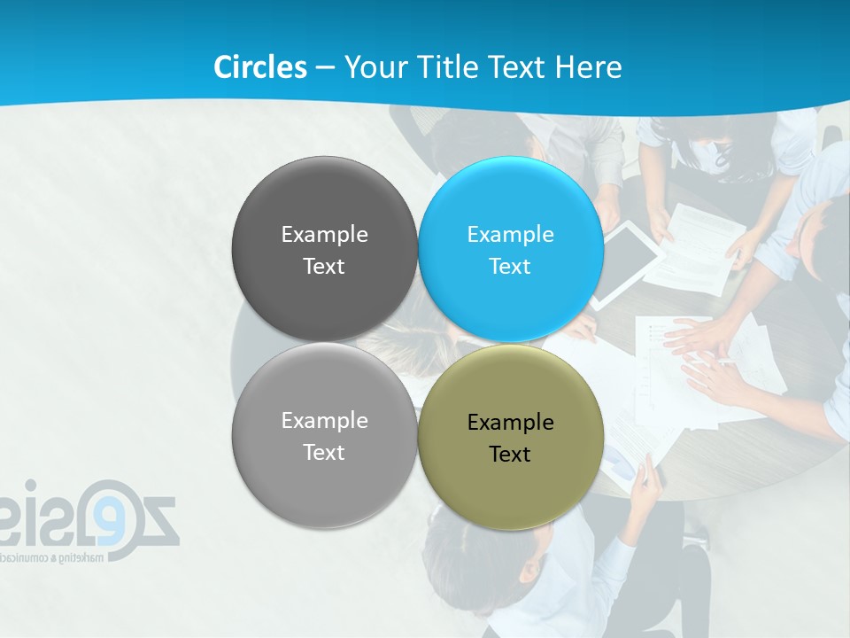 A Group Of People Sitting Around A Table With Papers PowerPoint Template