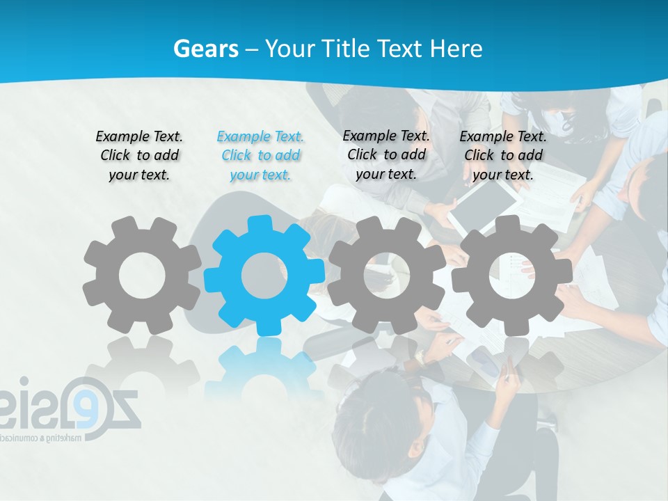 A Group Of People Sitting Around A Table With Papers PowerPoint Template