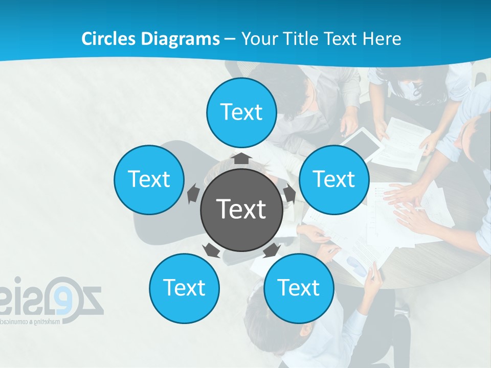 A Group Of People Sitting Around A Table With Papers PowerPoint Template