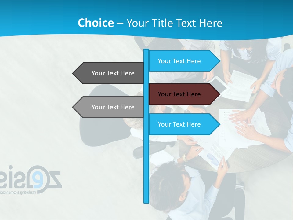 A Group Of People Sitting Around A Table With Papers PowerPoint Template