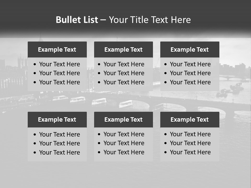 A Black And White Photo Of A Bridge Over A River PowerPoint Template