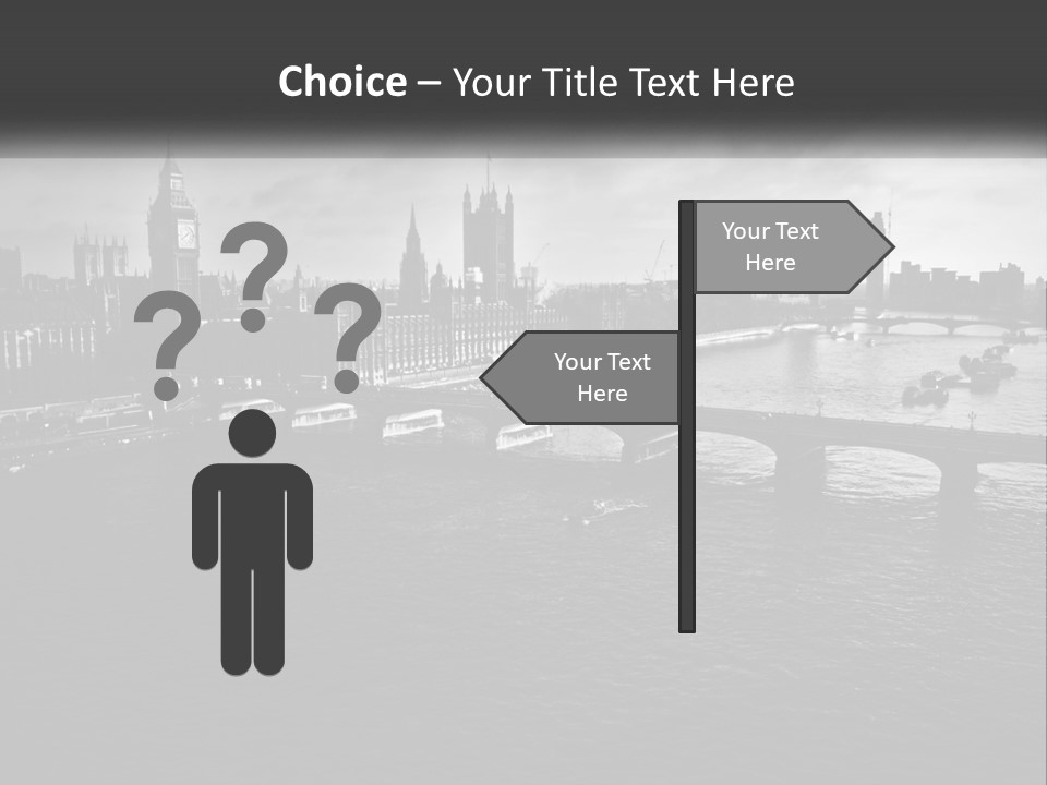 A Black And White Photo Of A Bridge Over A River PowerPoint Template