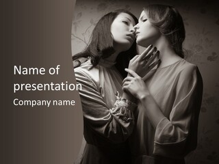 Two Women Are Touching Each Other With Their Hands PowerPoint Template