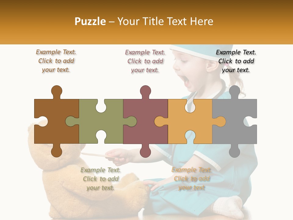 A Little Girl Is Playing With A Teddy Bear PowerPoint Template