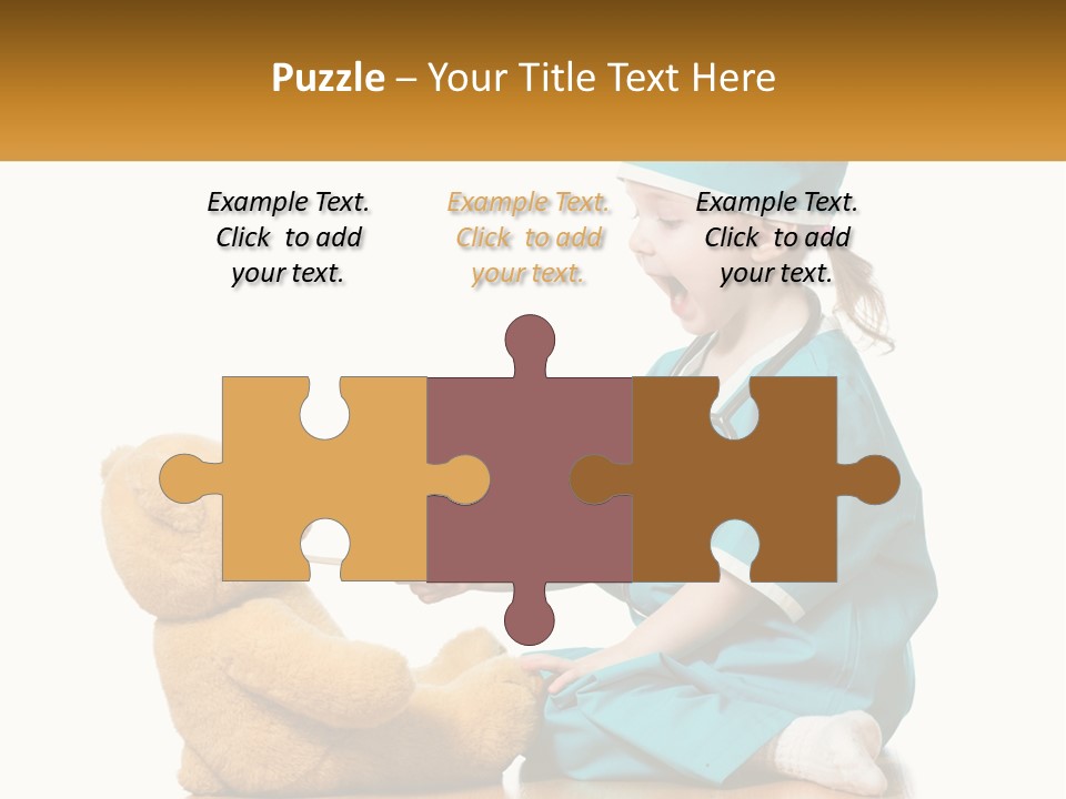A Little Girl Is Playing With A Teddy Bear PowerPoint Template