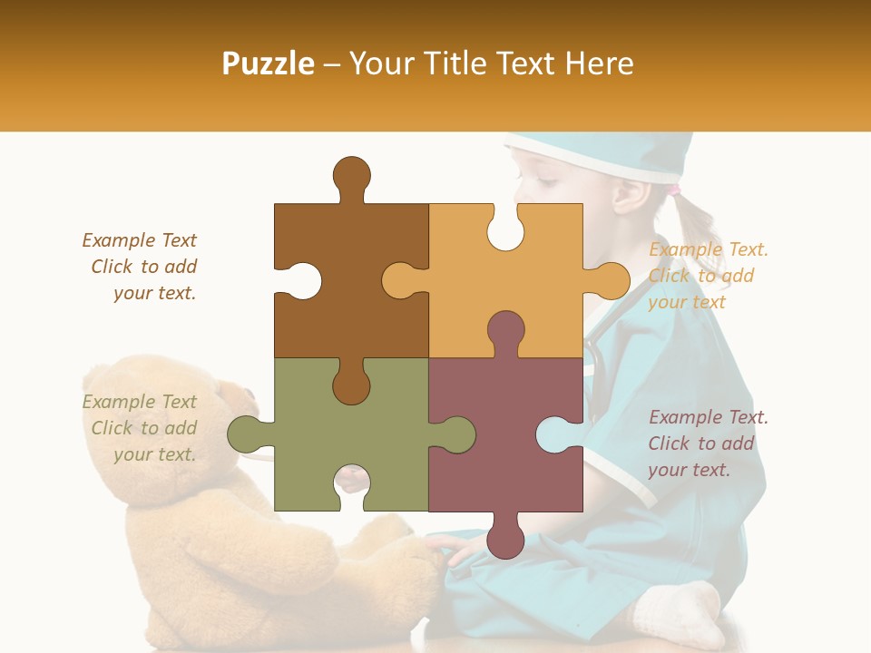 A Little Girl Is Playing With A Teddy Bear PowerPoint Template