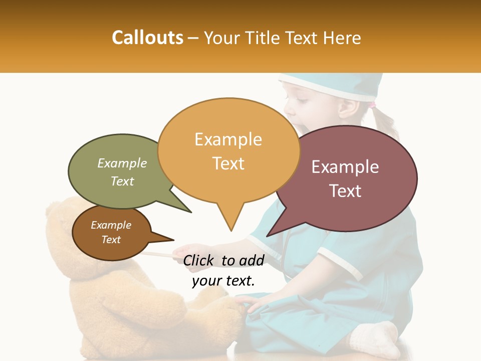 A Little Girl Is Playing With A Teddy Bear PowerPoint Template