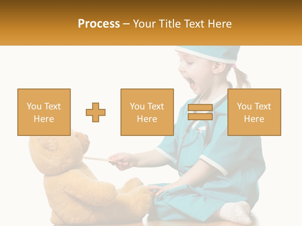 A Little Girl Is Playing With A Teddy Bear PowerPoint Template