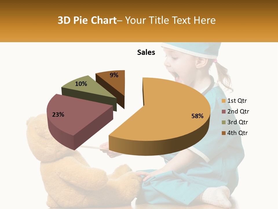 A Little Girl Is Playing With A Teddy Bear PowerPoint Template