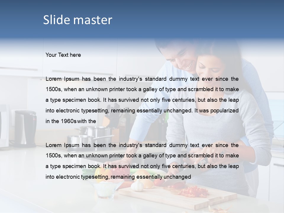 A Man And A Woman Cutting Vegetables On A Cutting Board PowerPoint Template