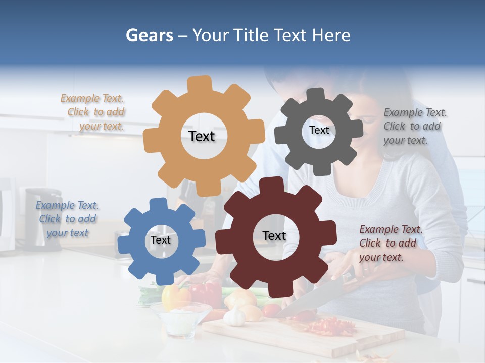 A Man And A Woman Cutting Vegetables On A Cutting Board PowerPoint Template
