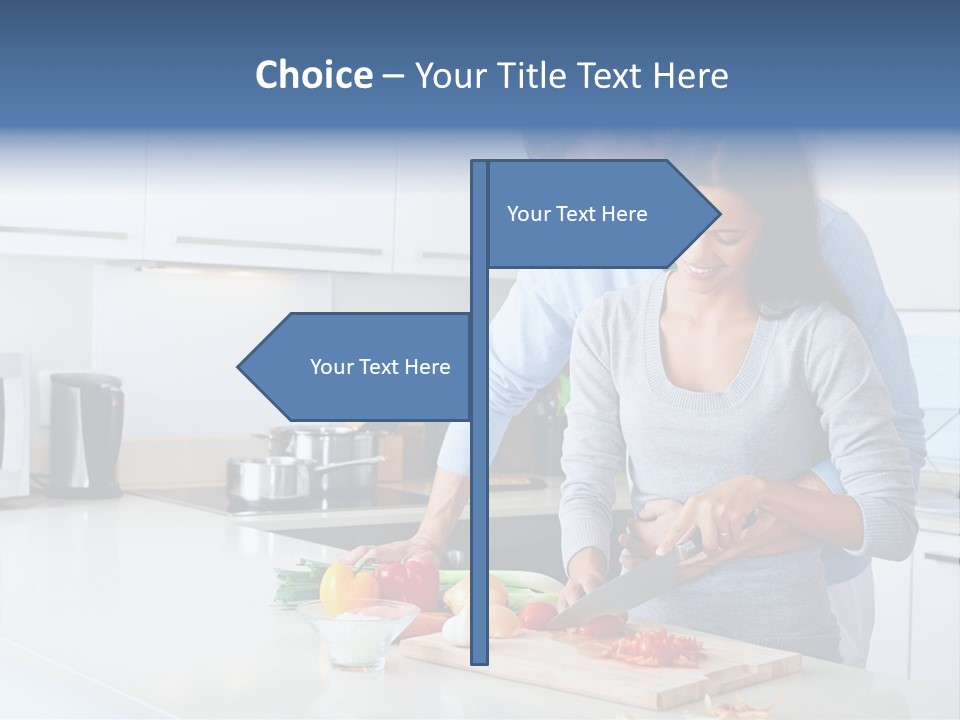 A Man And A Woman Cutting Vegetables On A Cutting Board PowerPoint Template
