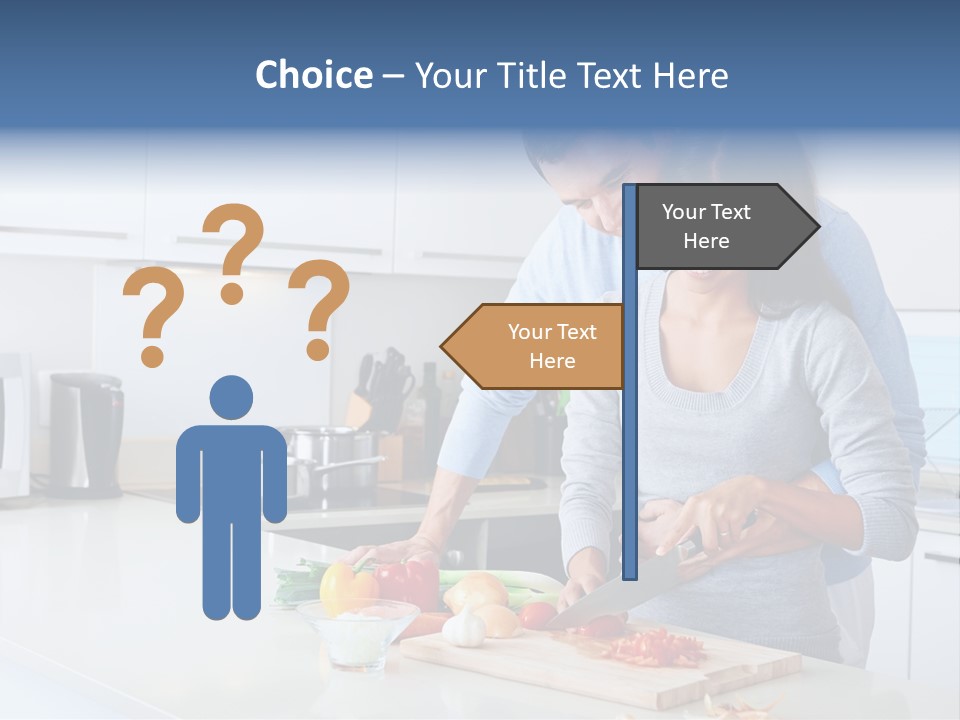 A Man And A Woman Cutting Vegetables On A Cutting Board PowerPoint Template
