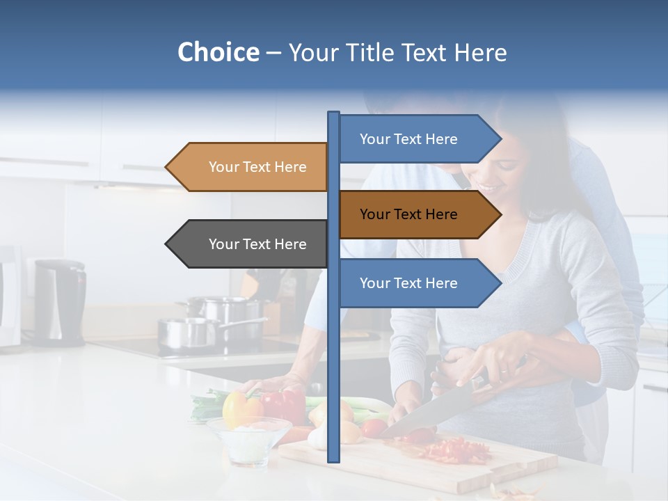A Man And A Woman Cutting Vegetables On A Cutting Board PowerPoint Template
