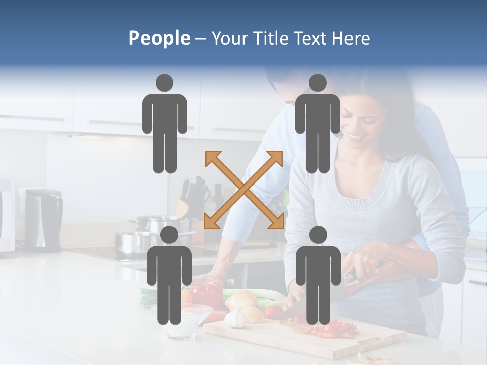 A Man And A Woman Cutting Vegetables On A Cutting Board PowerPoint Template