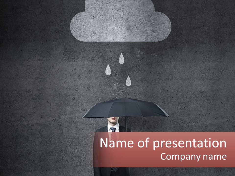 A Man In A Suit Holding A Black Umbrella PowerPoint Template