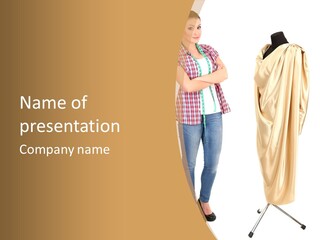 A Woman Standing Next To A Dress On A Mannequin PowerPoint Template