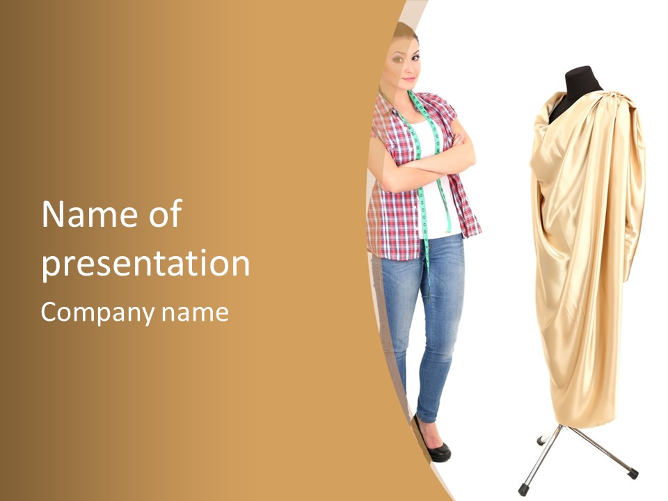 A Woman Standing Next To A Dress On A Mannequin PowerPoint Template