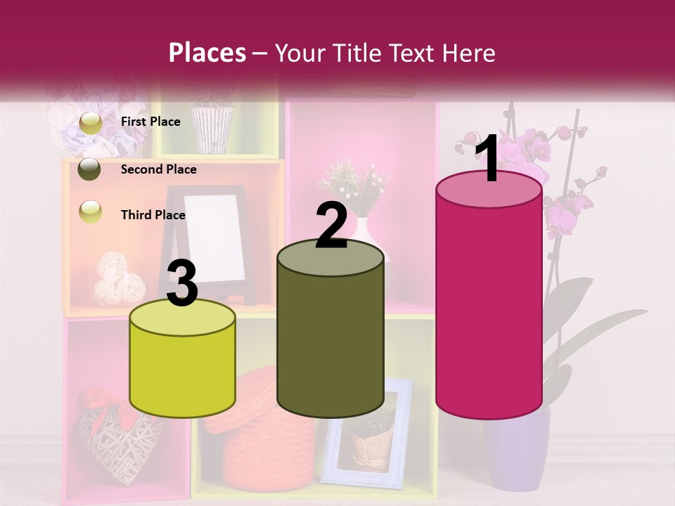 A Colorful Shelf With Flowers And A Vase On Top Of It PowerPoint Template