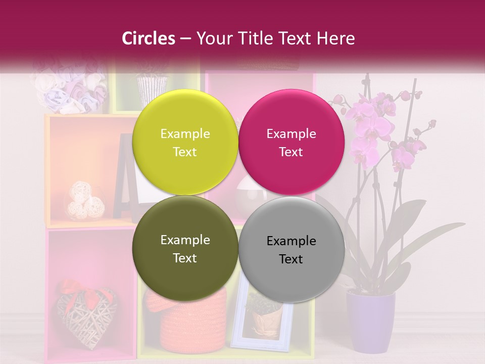 A Colorful Shelf With Flowers And A Vase On Top Of It PowerPoint Template