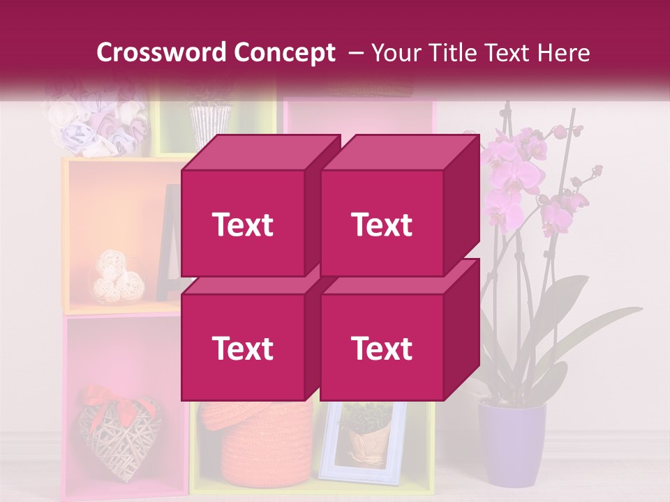 A Colorful Shelf With Flowers And A Vase On Top Of It PowerPoint Template