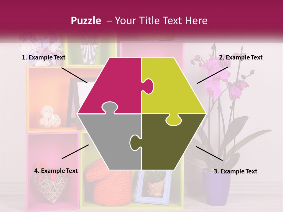 A Colorful Shelf With Flowers And A Vase On Top Of It PowerPoint Template