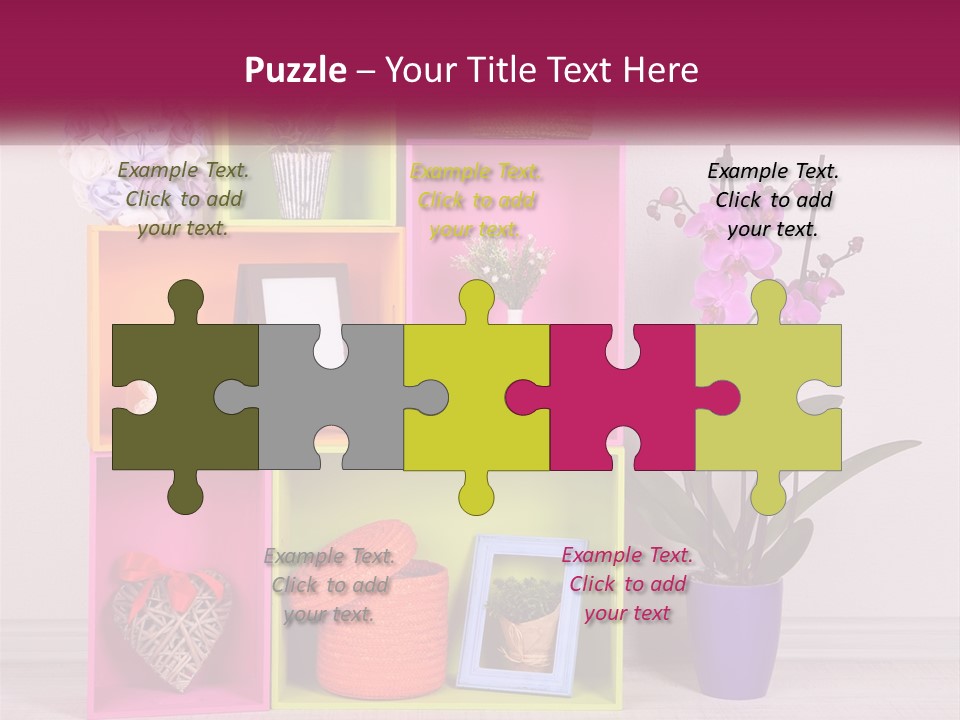 A Colorful Shelf With Flowers And A Vase On Top Of It PowerPoint Template