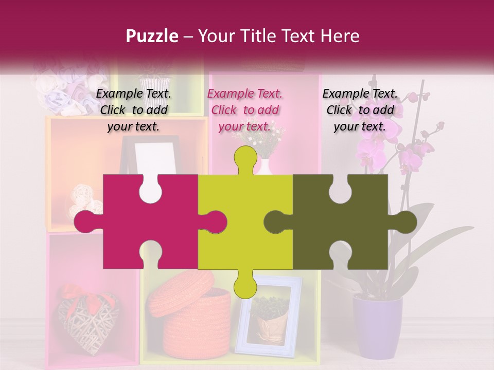 A Colorful Shelf With Flowers And A Vase On Top Of It PowerPoint Template