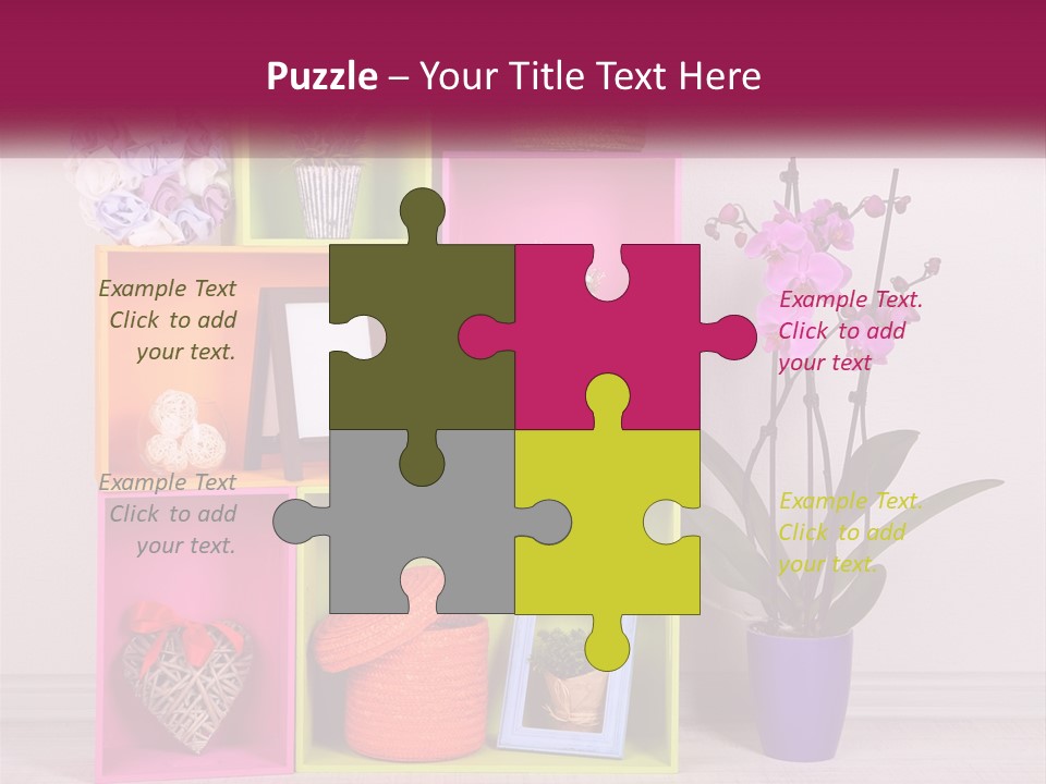 A Colorful Shelf With Flowers And A Vase On Top Of It PowerPoint Template