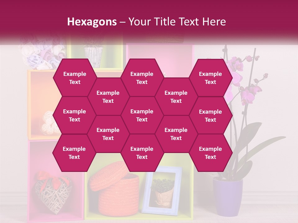 A Colorful Shelf With Flowers And A Vase On Top Of It PowerPoint Template