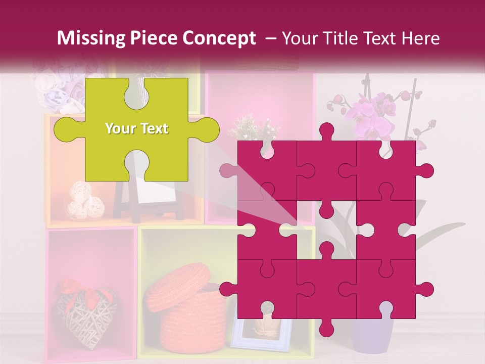 A Colorful Shelf With Flowers And A Vase On Top Of It PowerPoint Template