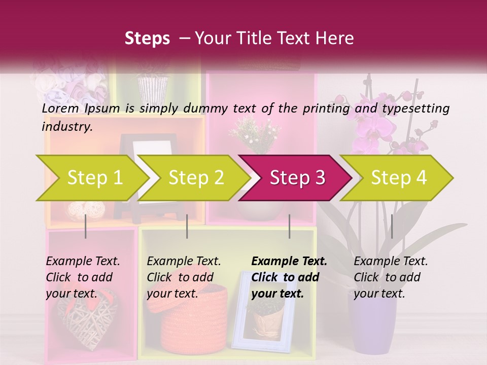 A Colorful Shelf With Flowers And A Vase On Top Of It PowerPoint Template