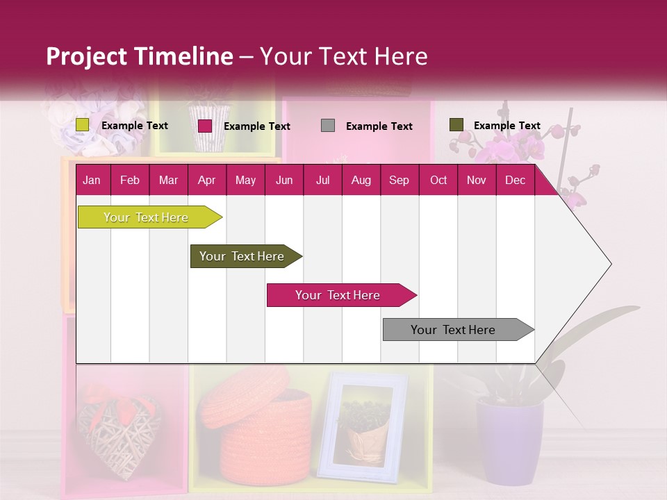 A Colorful Shelf With Flowers And A Vase On Top Of It PowerPoint Template