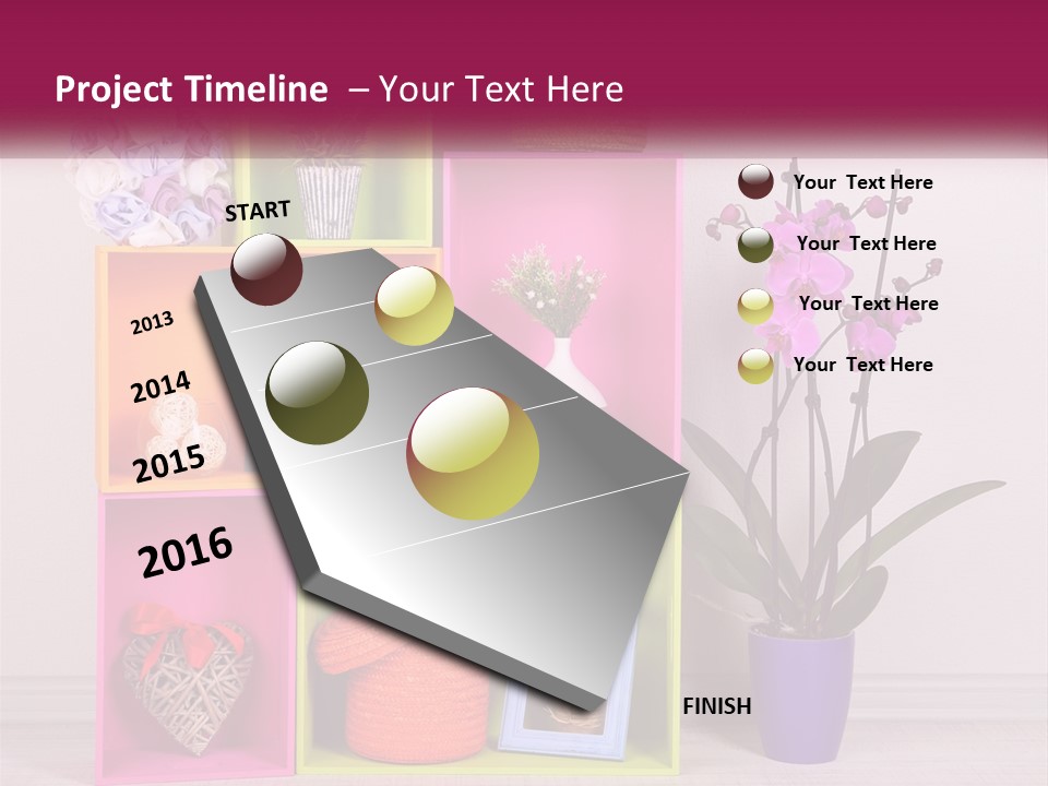 A Colorful Shelf With Flowers And A Vase On Top Of It PowerPoint Template