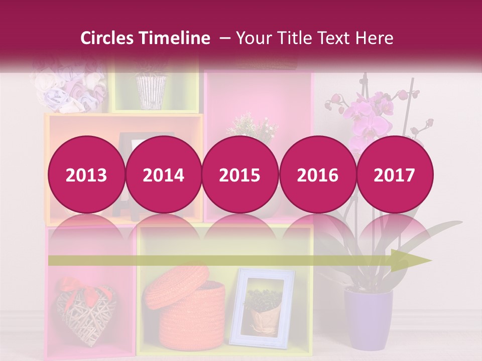 A Colorful Shelf With Flowers And A Vase On Top Of It PowerPoint Template