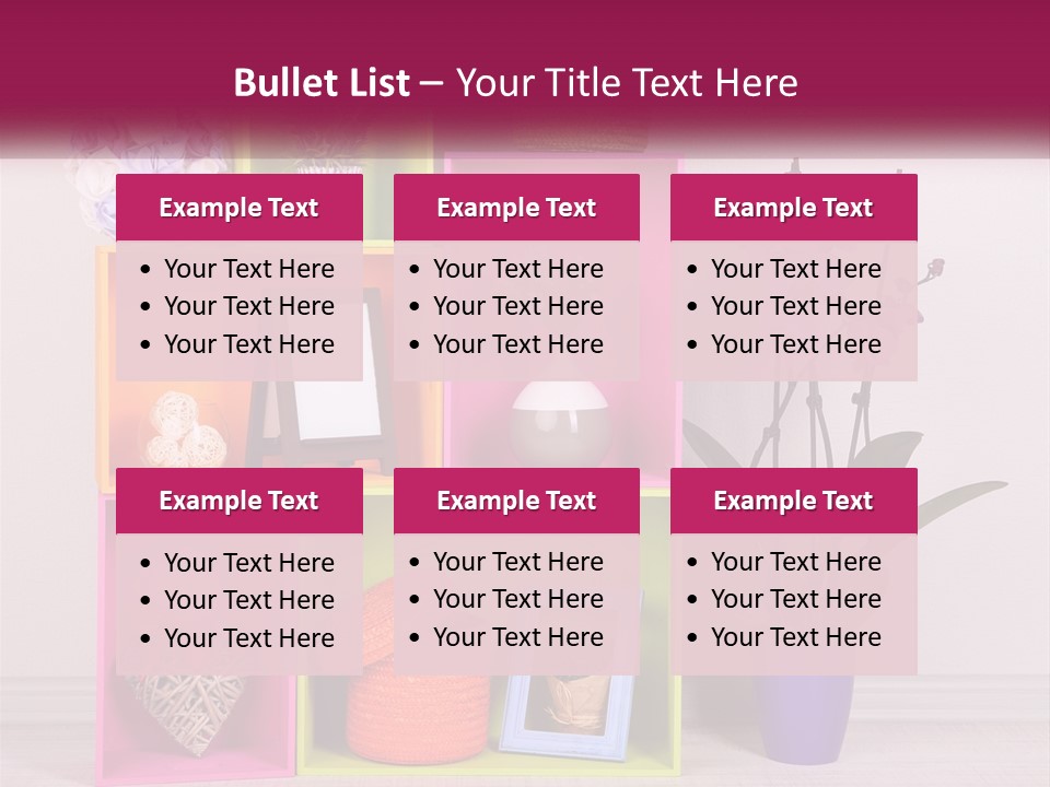 A Colorful Shelf With Flowers And A Vase On Top Of It PowerPoint Template