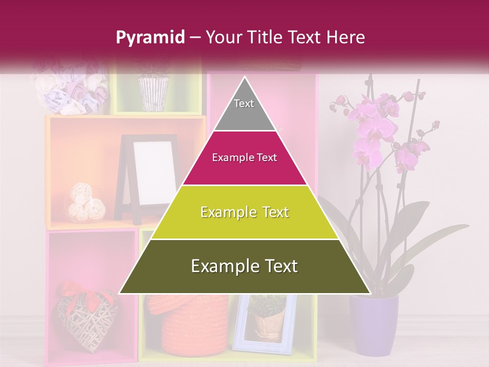 A Colorful Shelf With Flowers And A Vase On Top Of It PowerPoint Template