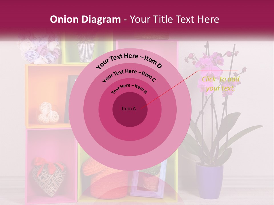 A Colorful Shelf With Flowers And A Vase On Top Of It PowerPoint Template