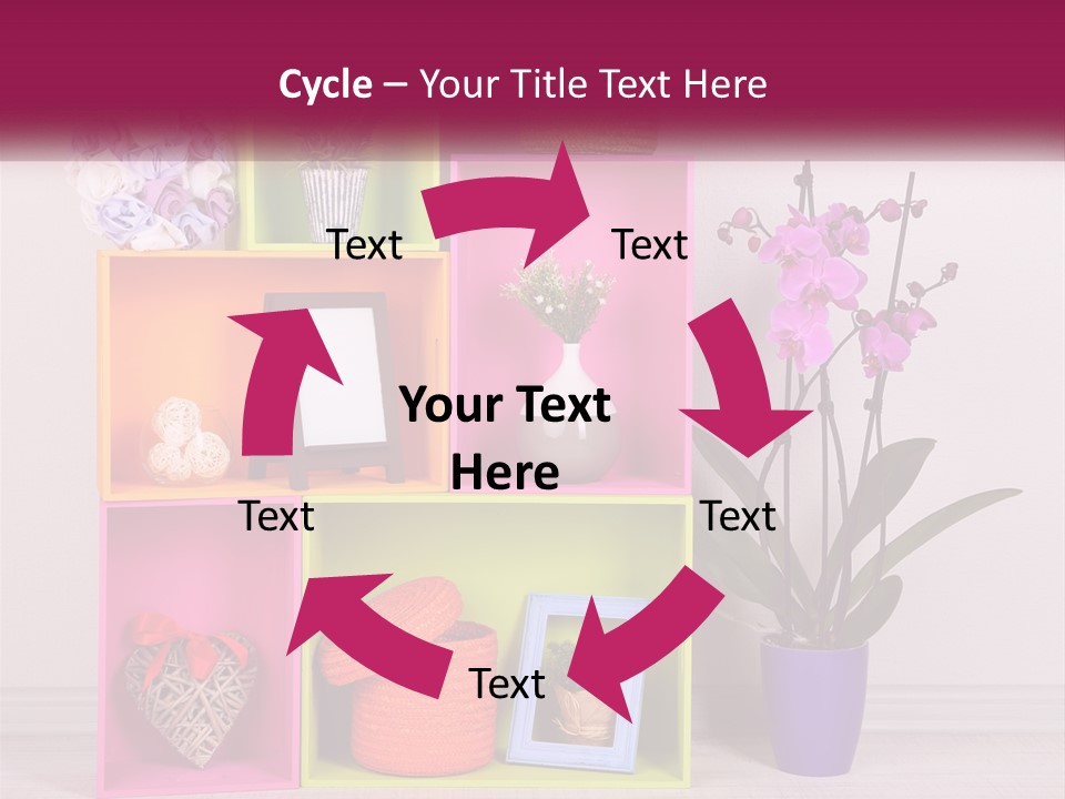 A Colorful Shelf With Flowers And A Vase On Top Of It PowerPoint Template