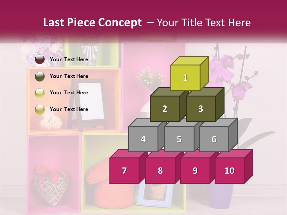 A Colorful Shelf With Flowers And A Vase On Top Of It PowerPoint Template