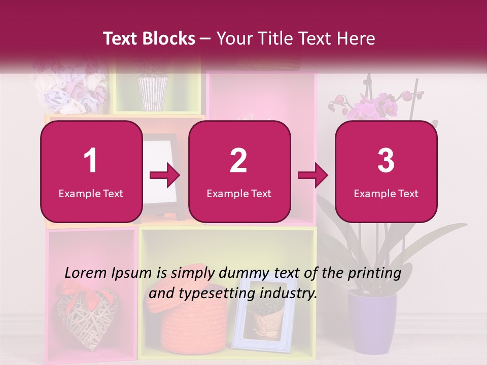 A Colorful Shelf With Flowers And A Vase On Top Of It PowerPoint Template