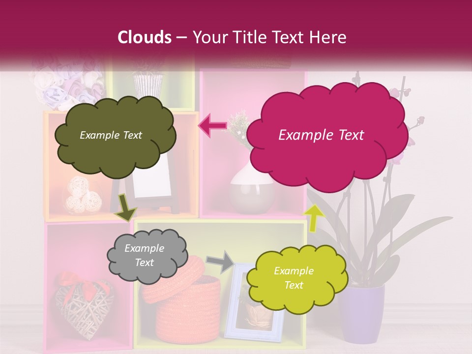 A Colorful Shelf With Flowers And A Vase On Top Of It PowerPoint Template