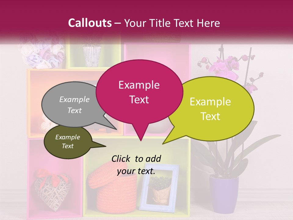 A Colorful Shelf With Flowers And A Vase On Top Of It PowerPoint Template